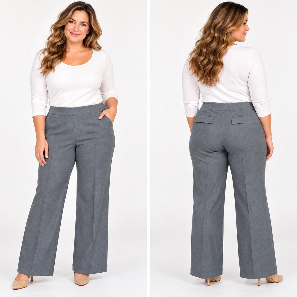 Eddie Bauer Womens 14 Blue Bremerton Fit Wide Leg Gray Dress Pants Trousers